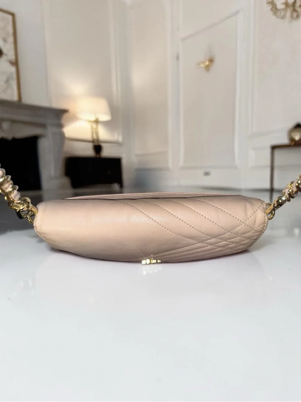 ✨ Tory Burch Kira Blush Quilted Leather Chain Crossbody Bag Gold Logo 👛 - Picture 13 of 13